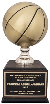 2002 Madison Square Garden Holiday Festival 50th Anniversary Trophy Presented To Kareem Abdul-Jabbar (Abdul-Jabbar LOA)